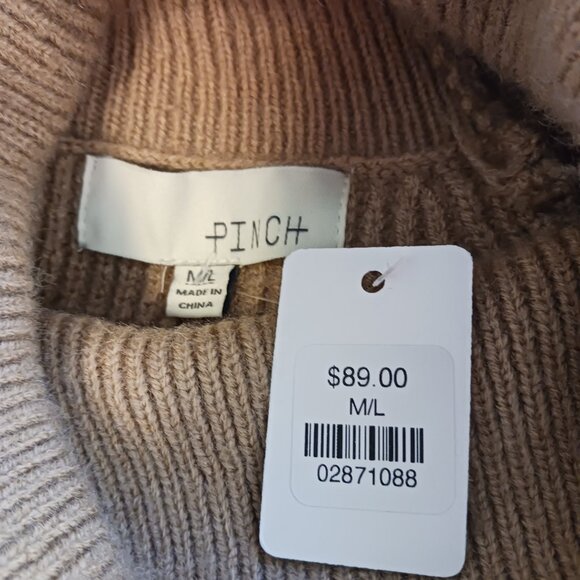 NWT Classic Tan Turtleneck Cape, Poncho Sweater W/ Armholes by PINCH, Size M/L - Picture 3 of 16